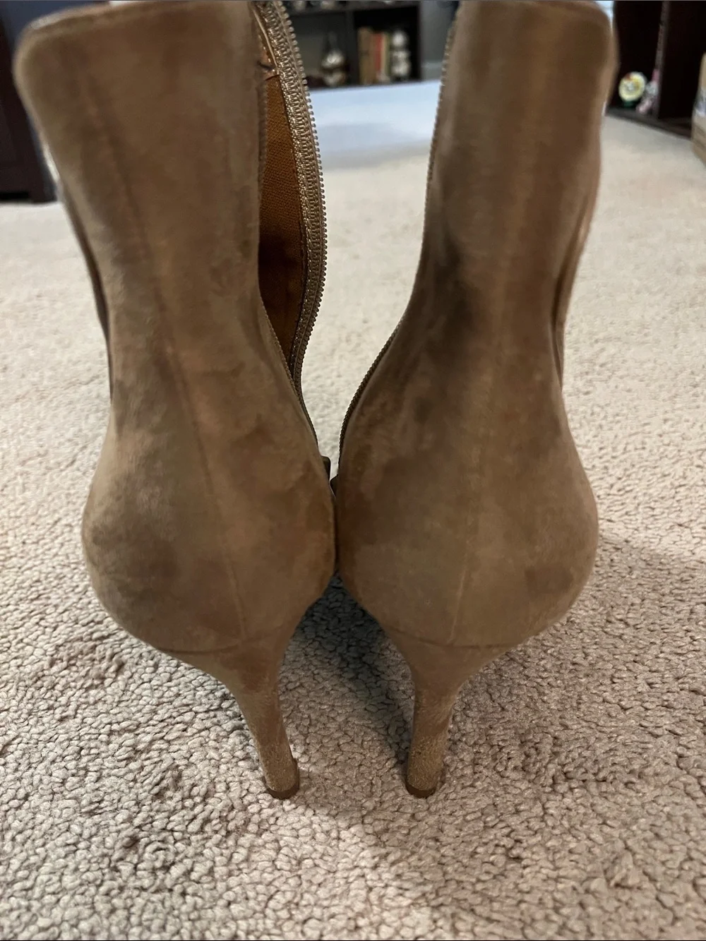 Rouge! Taupe Suede Pointed-Toe Ankle Booties